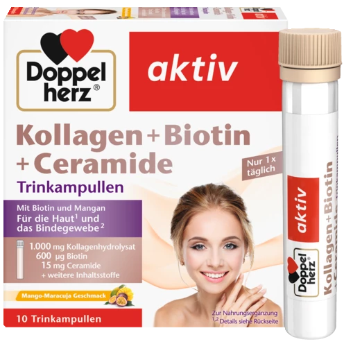 Abbildung der Produktverpackung Doppelherz aktiv Kollagen + Biotin + Ceramide Frontansicht